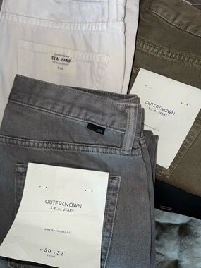 OUTERKNOWN 30x32 Men’s Gray, Cream and Moss Tapered Jeans - Sea Jeans - Lot of 3